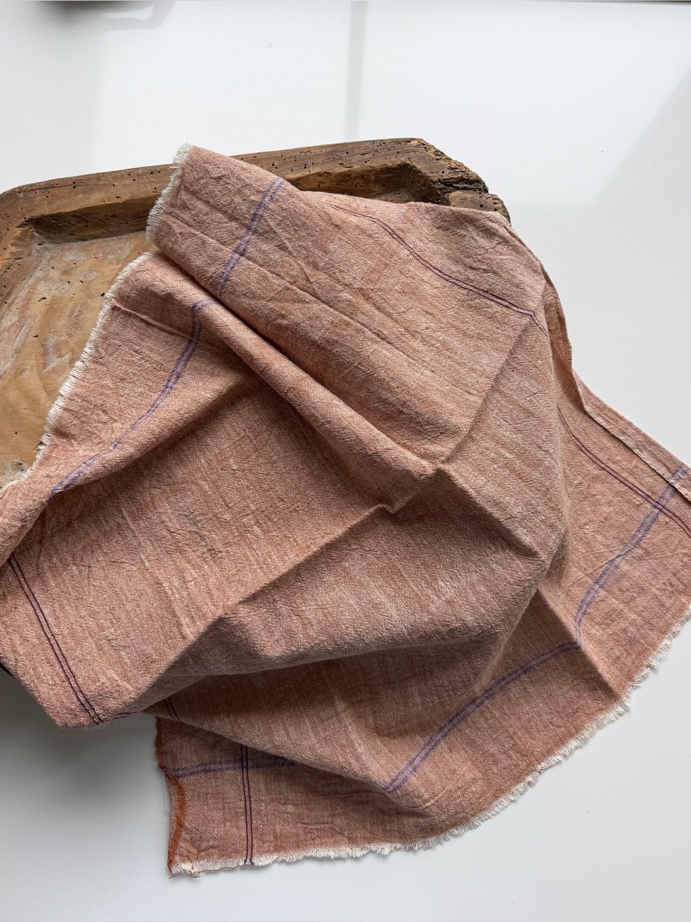 Set of 6 Linen Napkins | Terracotta with Blue Stripe | French Country Table - Picture 3 of 6